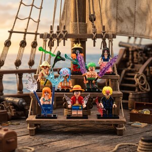 MOC 8 Straw Hat Luffy Zoro Nami Usopp Sanji Chopper Robin Brook, One Piece Complete Set Gift