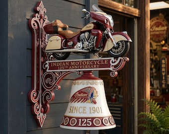 Hand-painted Indian Motorcycle 125th Anniversary Metal Wall Decor - Motorcycle Decoration