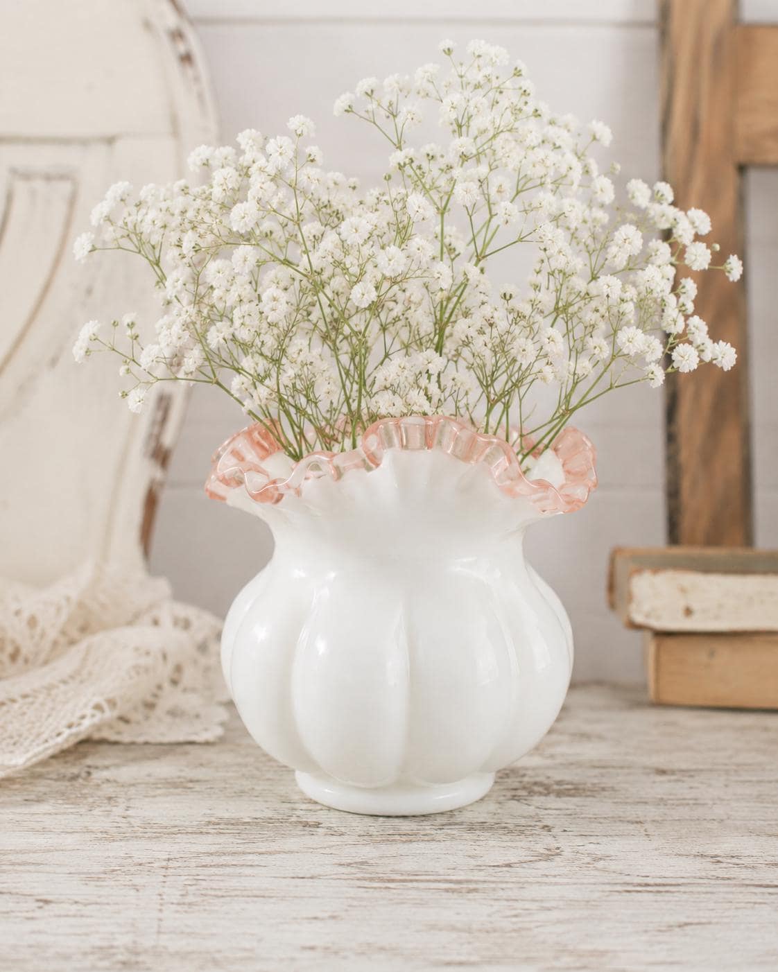 Fenton White and Pink Vase - Etsy