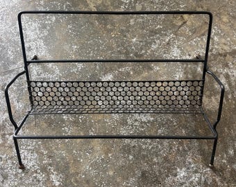 Vintage MCM Danish Black Perforated Metal Book Shelf Stand Storage Mid Century Shelving