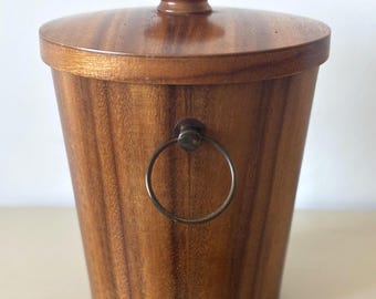 Mid Century Teak / Tiki Ice Barware KMC  Bucket with Tongs and Brass Details