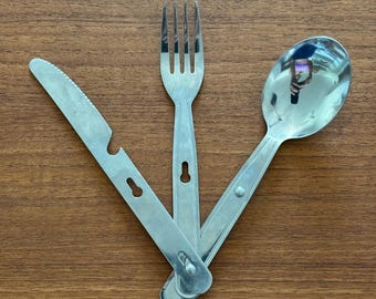 Vintage Stainless Steel Travel Flatware Set: Compact Camping Picnic Utensils