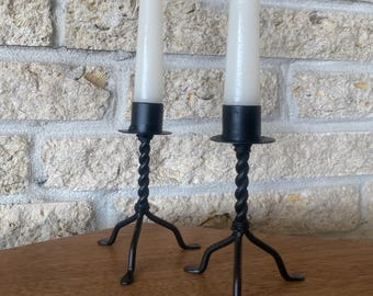 PostModern Twisted, Black Iron CandleStick Holders, 80s Decor