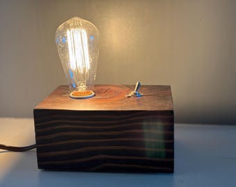 Vintage Minimalist Wood Block Lamp Unique Handmade Design 70's