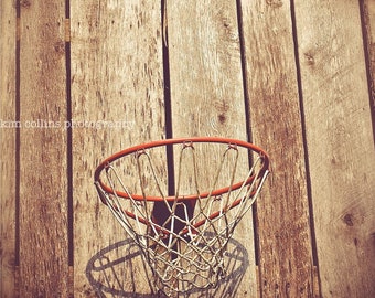 Barn Basketball Hoop Photograph: Vintage Mancave Decor