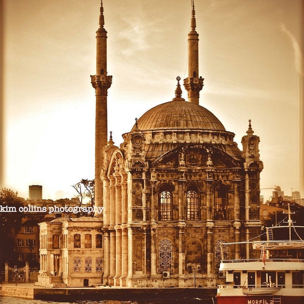 Impresión de la Mezquita de Ortaköy, estrecho del Bósforo, fotografía de viajes de Estambul