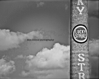 Lucky Strike Smokestack Print, Durham North Carolina, B&W Cityscape