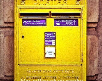 Paris Photography Print, Yellow French Mailbox Fine Art