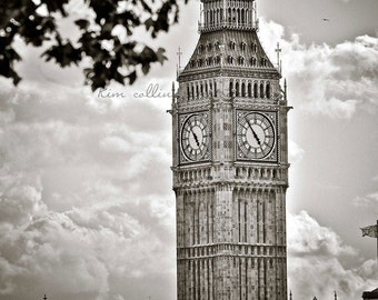 Big Ben Photo Print, London Travel Photography, Black and White