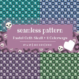 Skull Seamless Pattern Bundle | Gothic Skull Digital Paper | 5 Colorways | Halloween Scrapbooking & Textile Design