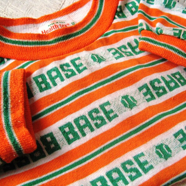 Retro 1970s Heath-Tex Striped Baseball Short Sleeved Shirt Size 12 Months Vintage Children's Clothes Boys Girls