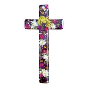 Cross Wall Hanging Made From Epoxy Resin & Dried Flowers, Crucifix, Handmade in Maine.   Stunning. Perfect Gift for Christmas. Size 12x6 in