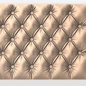 May include: A rectangular panel featuring a tufted design with a light beige, smooth surface. The pattern consists of a repeating diamond grid created by deep folds in the material, with a circular button secured at each intersection point.