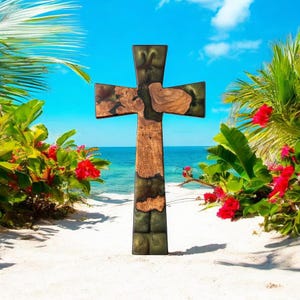 Wall cross decor for home. Handmade wall hanging cross made with made from golden burl and epoxy. Handmade wooden cross. Size 15x8 in