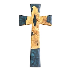 Wall cross decor for home. Handmade wall hanging cross made with made from olive wood and epoxy. Handmade wooden cross. Size 15x8 in
