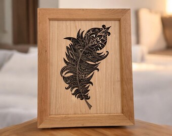 Wall hanging 3D Wall art. Layered wood wall art, home decor in a solid Cherry wood frame