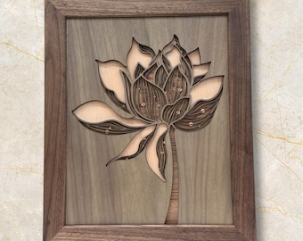 Wall hanging Wall art. Layered wood wall art, home decor in a solid walnut wood frame