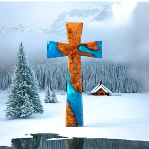 Wall cross decor for home. Handmade wall hanging cross made with made from golden burl and epoxy. Handmade wooden cross. Size 15x8 in