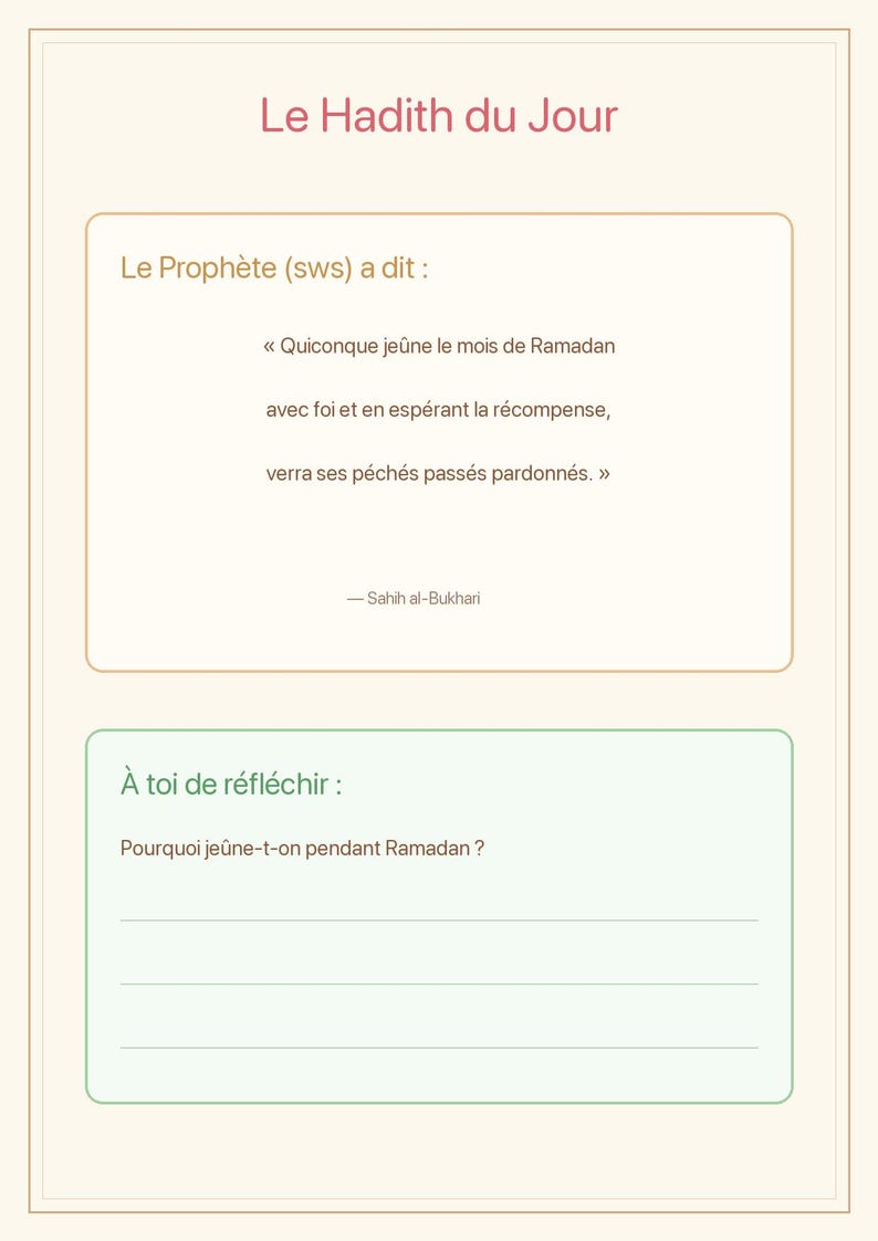 Kit Ramadan Enfant à Imprimer | 30 Jours d'Activités | Hadith, Invocations, Calendrier & Bonnes Actions | 6-10 ans image 4