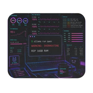 Local AI Developer Mouse Pad, Ollama Qwen Programmer Desk Mat, Cyberpunk Hacker Mousepad, Software Engineer Gift, Tech Setup Accessory