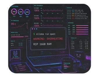 Tappetino per mouse per sviluppatori di IA locali, tappetino da scrivania per programmatori Ollama Qwen, tappetino per mouse da hacker cyberpunk, regalo per ingegneri del software, accessorio per la configurazione tecnologica