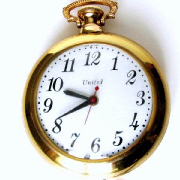 United Clock Pocket Watch Wall Clock Electric Decorative Timepiece Model 310 Gold 1950s