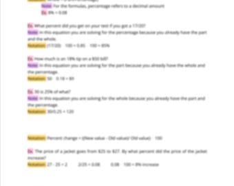Algebra 2: Percentages and Rates - Notes