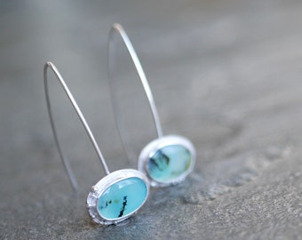Orbs of Imagination -- A Pair of Peruvian Opal Drop Earrings in Fine and Sterling Silver