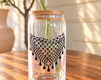 Keffiyeh Glass Coffee Cup | Palestinian Gift | Kufiya | Free Palestine | Arab Middle Eastern | Glass Tumbler | 16oz