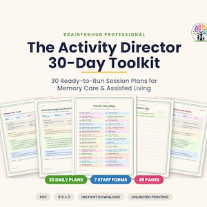 Könnte beinhalten: Das 30-Tage-Toolkit für Aktivitätsleiter, eine professionelle Ressource für Gedächtnispflege und betreutes Wohnen. Es enthält 30 fertige Sitzungspläne, 7 Personalformulare und 46 Seiten im 8,5 x 11 Zoll PDF-Format zum sofortigen Download.