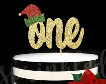 One Elf Hat cake topper- Christmas One Cake Topper