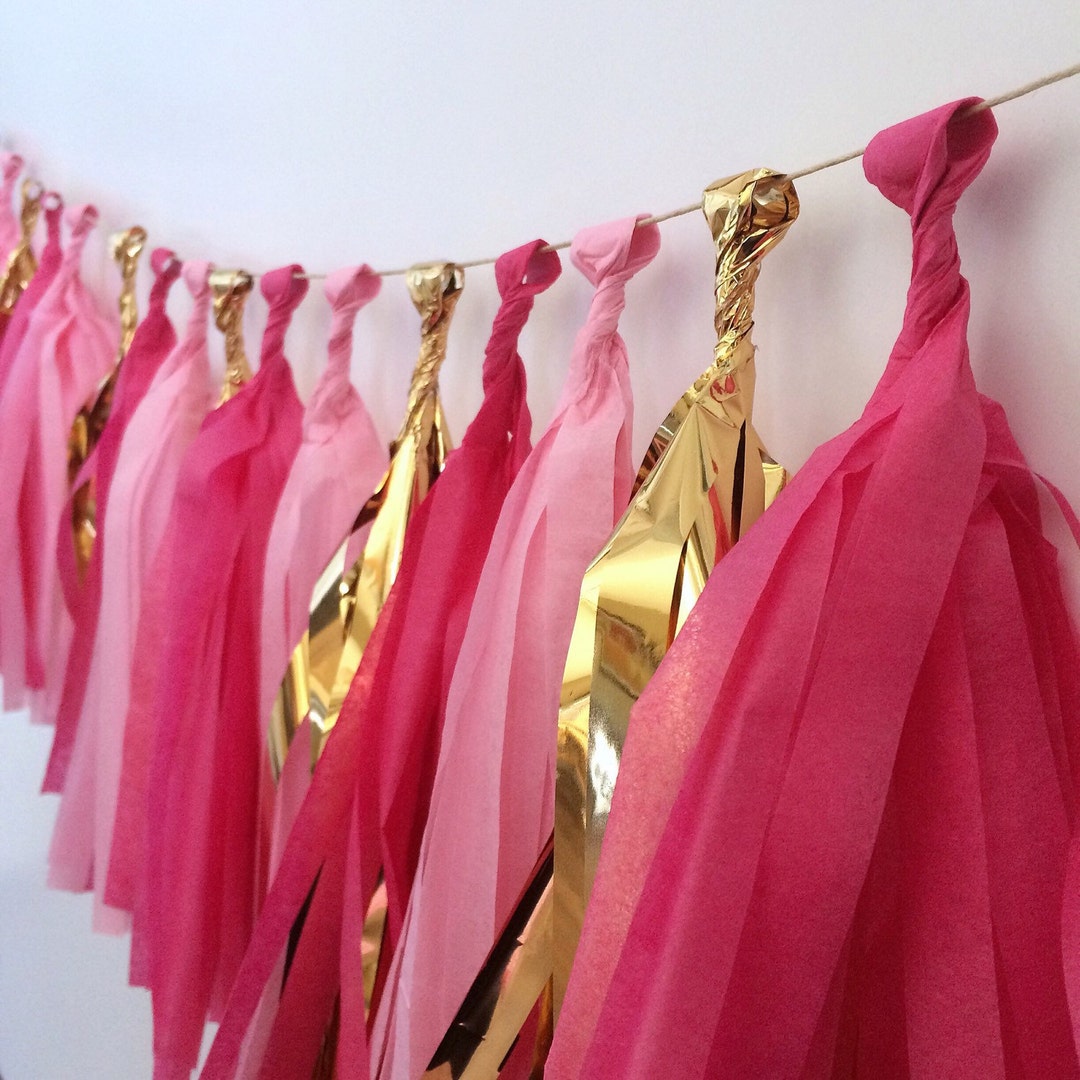 Pink and Gold Tassel Garland Tissue Paper party Garland Photo Prop ...