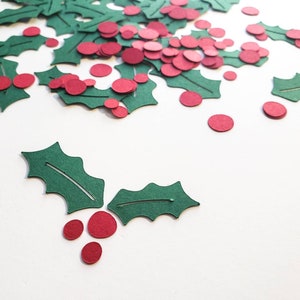 Christmas Confetti, Holly Berry Confetti, Table Decor, Party Favors, Party Supplies Fun, Unique Shapes, Christmas Die Cuts - Set of 125