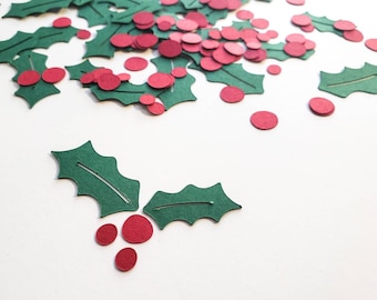 Christmas Confetti, Holly Berry Confetti, Table Decor, Party Favors, Party Supplies Fun, Unique Shapes, Christmas Die Cuts - Set of 125