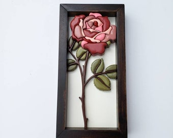 Wooden Rose Art Decor, Pink Rose, Floral Home Decor, Gift for New Home, Housewarming Gift