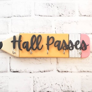 Hall Pass Holder, Classroom Storage, Personalized Teacher's Pencil, Teacher's Gift, Classroom Decor, Custom Classroom Sign image 1