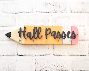 Hall Pass Holder, Classroom Storage, Personalized Teacher's Pencil, Teacher's Gift, Classroom Decor, Custom Classroom Sign