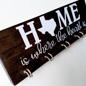 Personalized State Key Rack Texas Home is Where the Heart Is Organizer, Key Hook Housewarming Gift New House Wedding Gift image 2