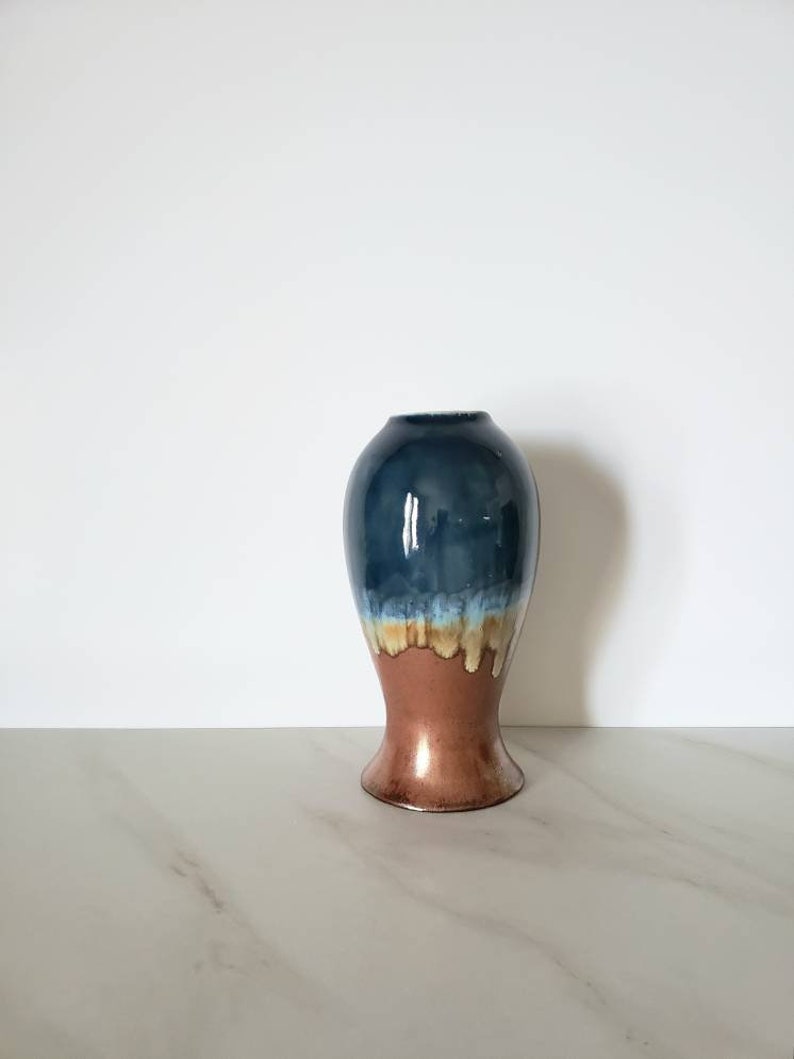 Blue and Bronze Artistic Stoneware Vase Ceramic Stoneware Pottery