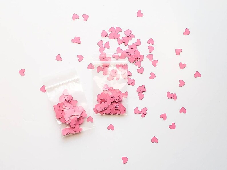 Pink Heart Confetti Mini Confetti Die Cuts Valentines Day Pink Hearts Punch Outs Set of 100 image 1