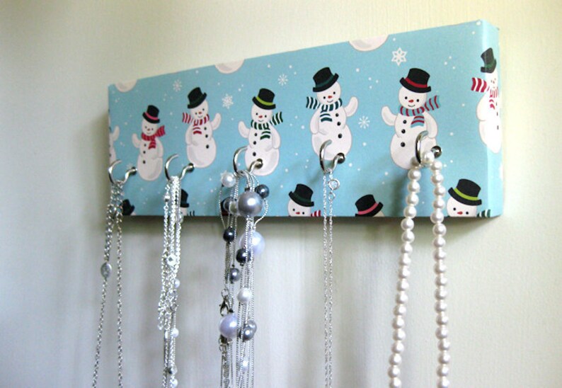 Stocking Holder, Key Rack and Jewelry Holder Christmas, Holiday, Scarves, Snowflakes, Stocking Hangers, Red and Green Snowmen image 3