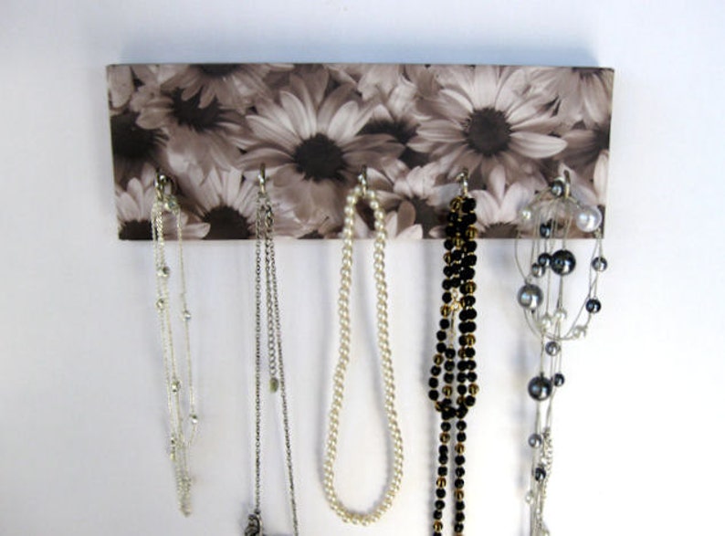 Daisy Jewelry Holder Flower Key Rack Black and White Daisies, Flowers, Sunflowers, Silhouette, Gray, Charcoal, Garden, Floral Blooms Daisy image 3