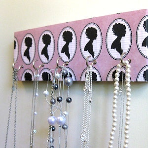 Jewelry Holder and Key Rack Hers Pink and Black, silhouette portrait, feminine, woman, classy, pink, black, white 5 silver hooks image 3