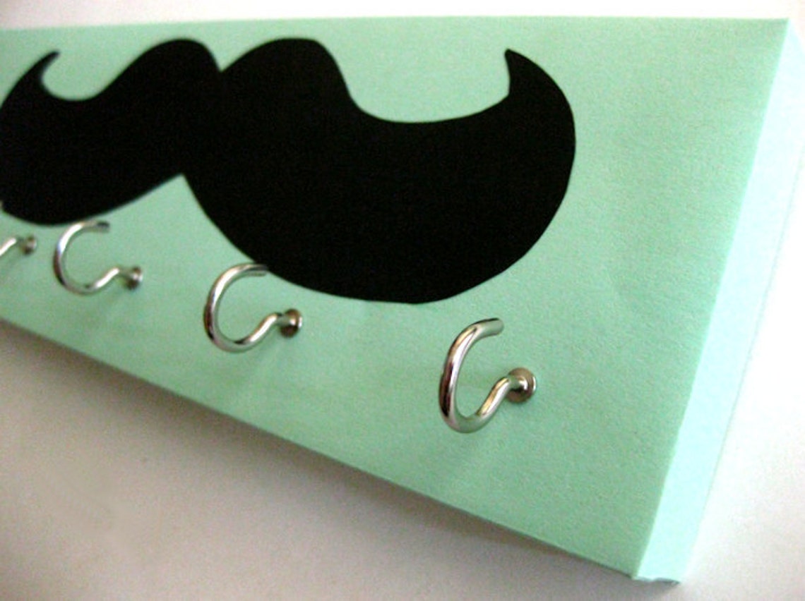 Mustache Key Rack Mustache Jewelry Holder Black Mustache Seafoam Green