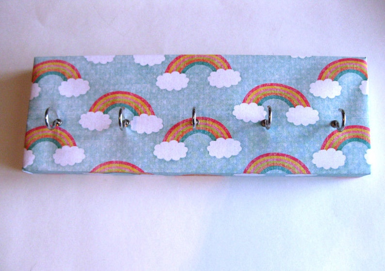 Jewelry Holder and Key Rack Rainbow Clouds and Rainbows, Red, Orange, Yellow, Green, Blue, White Polka Dots 5 nickel hooks image 4