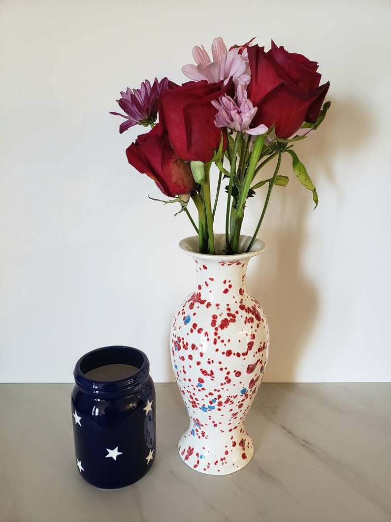 Handmade Ceramic Vase With Red White and Blue Speckled Glaze Etsy UK
