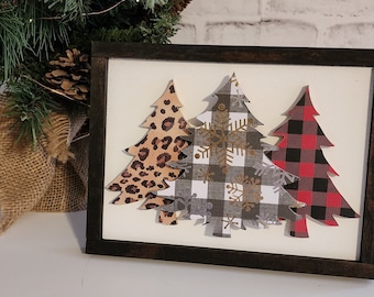 Leopard Print Christmas Buffalo Check Christmas Tree Trendy Christmas Decor, flannel tree, gold and silver accents.