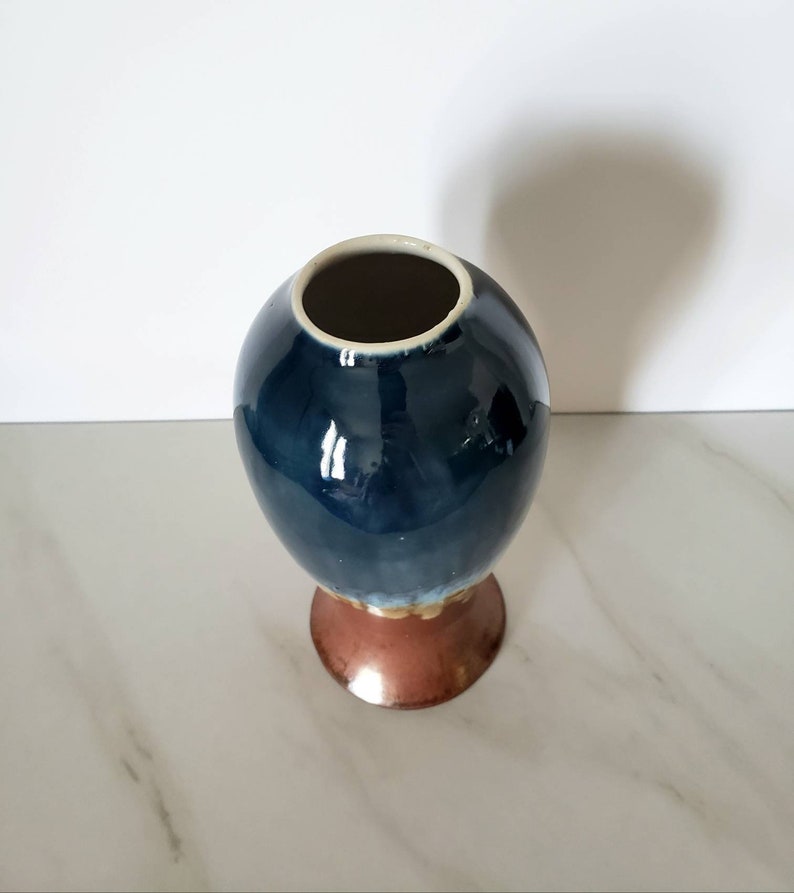 Blue and Bronze Artistic Stoneware Vase Ceramic Stoneware Pottery