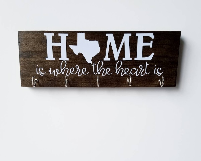 Personalized State Key Rack Texas Home is Where the Heart Is Organizer, Key Hook Housewarming Gift New House Wedding Gift image 3