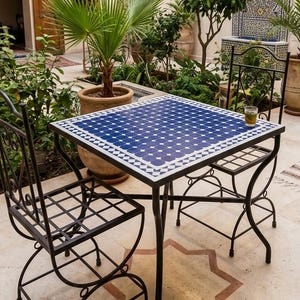 Handmade Moroccan Zellige Tile Table | Square Mosaic Dining & Coffee Table | Traditional Artisanal Patio ،Garden Furniture